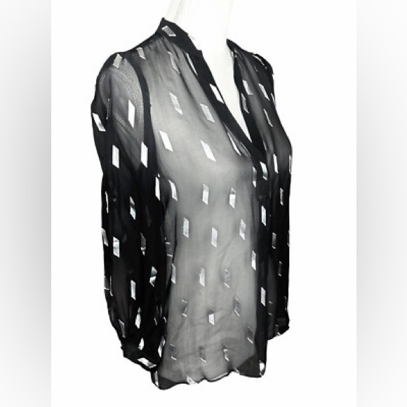 ALICE + OLIVIA SHEILA silk SHEER BLOUSE TOP SIZE L - Picture 4 of 9